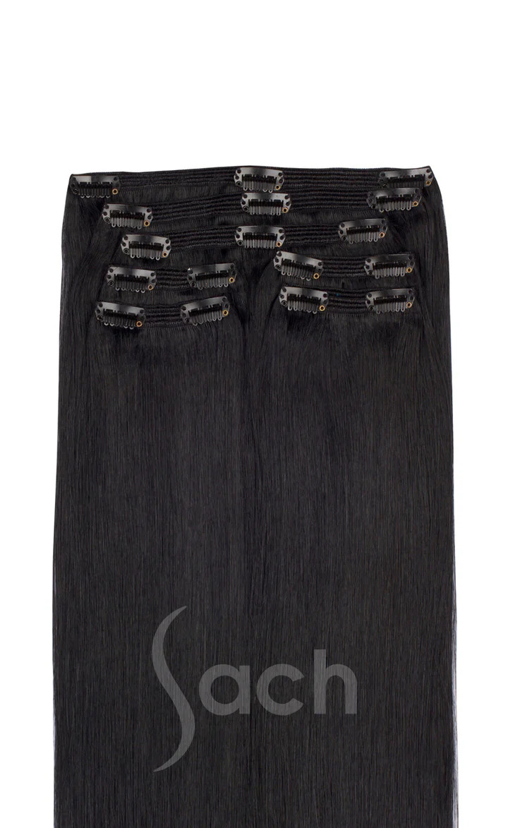 7 piece Clip In Hair Extensions Jet Black 1
