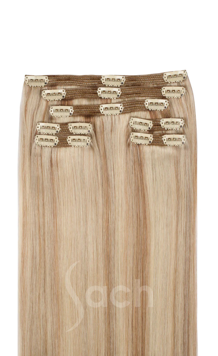 7 piece Clip in Hair Extensions Color Highlighted Ash Blonde #60 #10