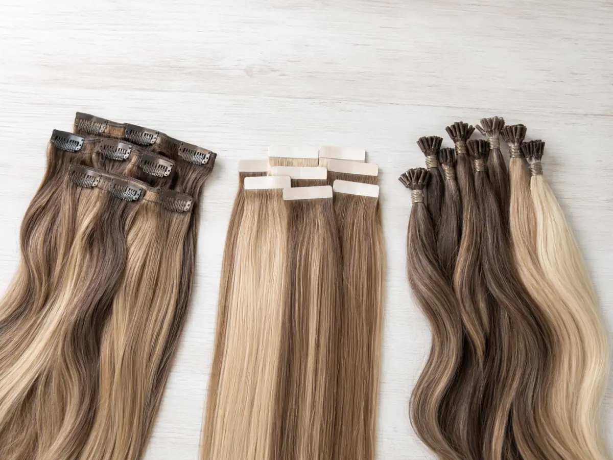 Jämförelse mellan clip-in, tape och keratin extensions i äkta hår